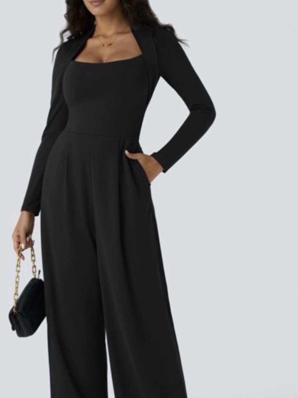 Halara Long Sleeve Pocket Wide Leg Jumpsuit-Easy Peezy- Size large - Picture 3 of 6